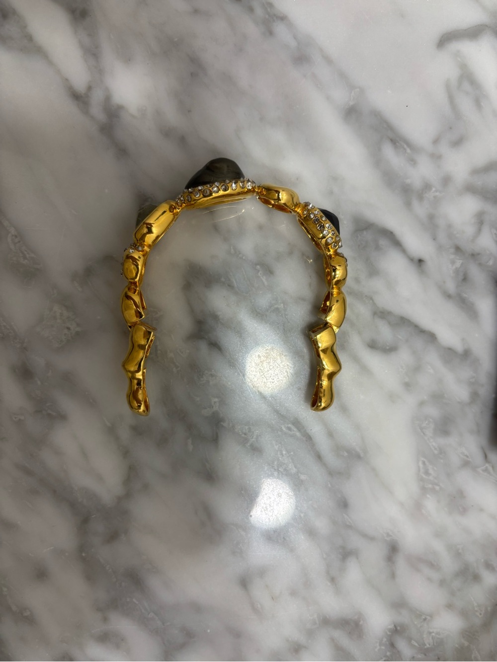 Alexis Bittar Gold-tone Crystal and Hematite Cuff Bracelet - Picture 2 of 7